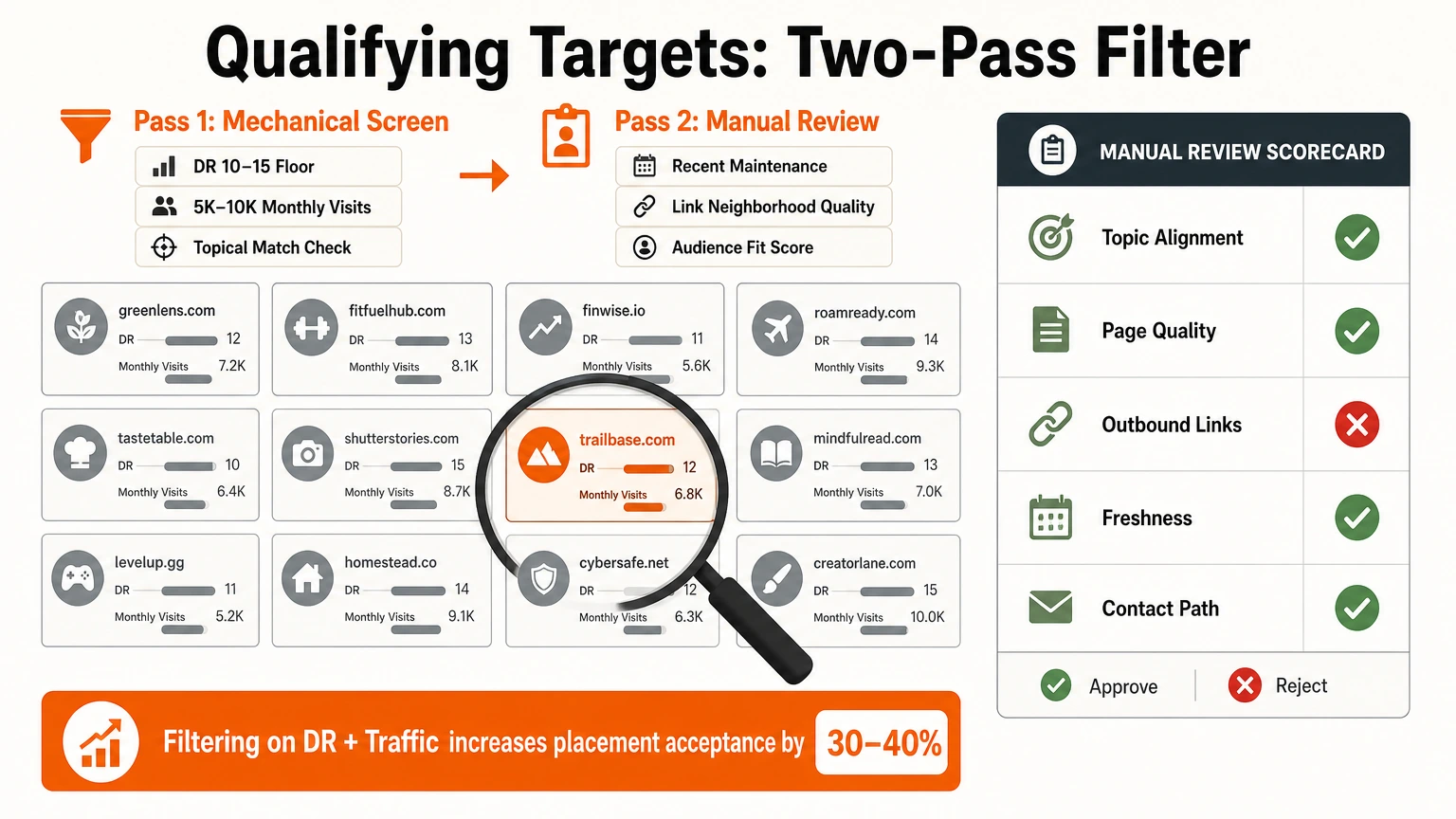 Qualifying High-Value Link Prospects Abstract image of data qualification and prospect research for SEO.